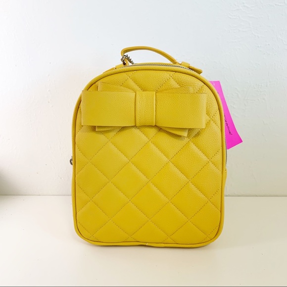 Betsey Johnson Bags Betsey Johnson Yellow Quilted Backpack With Bow